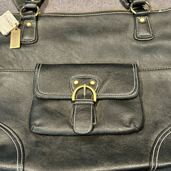 COACH MO4K-40725 BLACK LEATHER 15X12 SHOULDER BAG...**********there is a small t - Picture 2 of 7